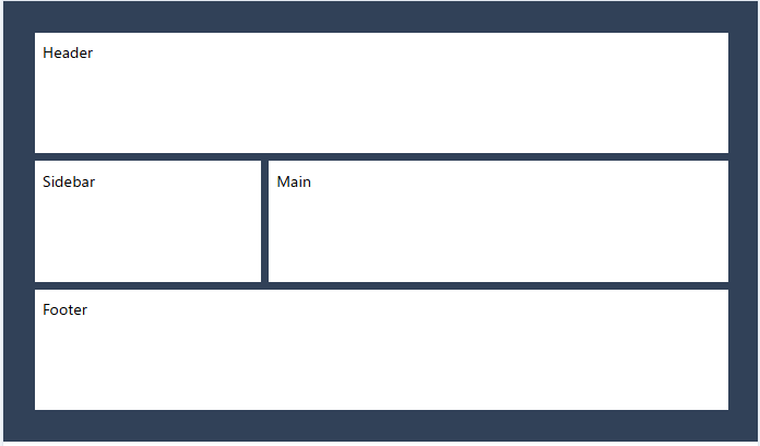 TailwindCSS で同じ HTML がデスクトップ幅では Header / Sidebar+Main / Footer の2D配置に切り替わる例