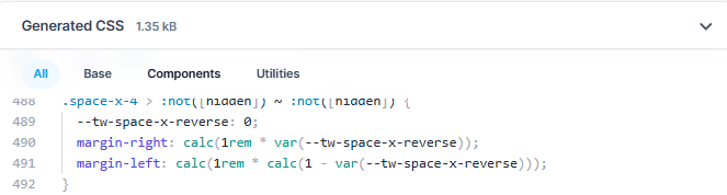 TailwindCSS space-x-4 の Generated CSS