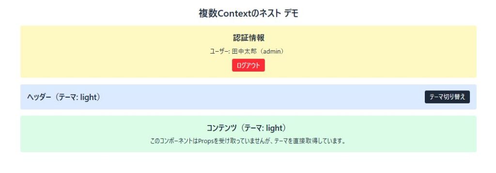 React useContext 複数Contextネスト ログイン後表示