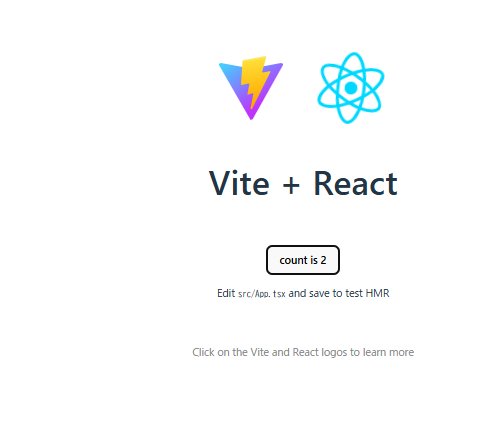 Vite React TypeScript setup 完了後のブラウザ初期画面 カウンターボタン付き