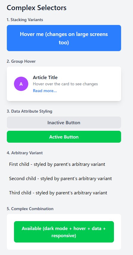 Tailwind CSS complex selectors - バリアントの積み重ね、group-hover、data属性の実装例